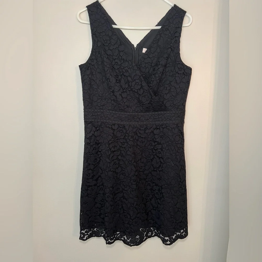 LOFT Black Sleeveless V-Neck A-Line Mini Dress SZ 12P - Picture 2 of 6